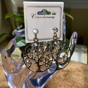 Tree of Life earrings. Gold tone and bejeweled.